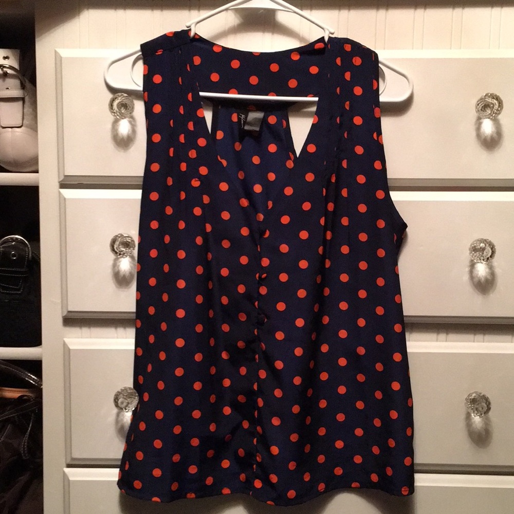 Navy w/ red polka dot tank top